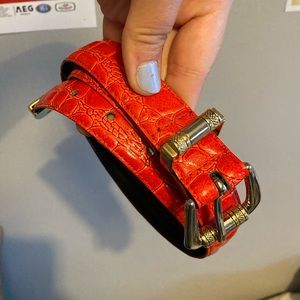 Red snakeskin belt, genuine leather